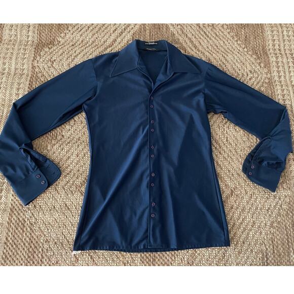 Vintage 70s JCPenney Butterfly Collared Navy Blouse SZ Small - Picture 1 of 8